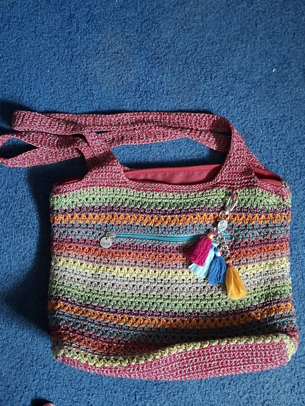 The Sak Multicolor Crochet Shoulder Bag with Tassel Charm